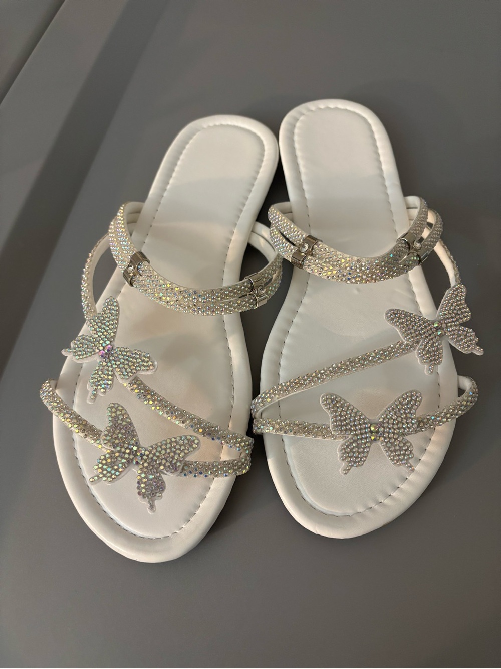 Embellished Butterfly Strappy Sandals - White